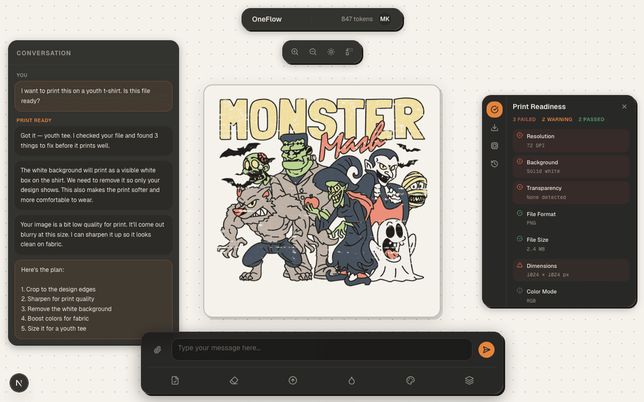 PrintReady Flow editor showing print readiness check