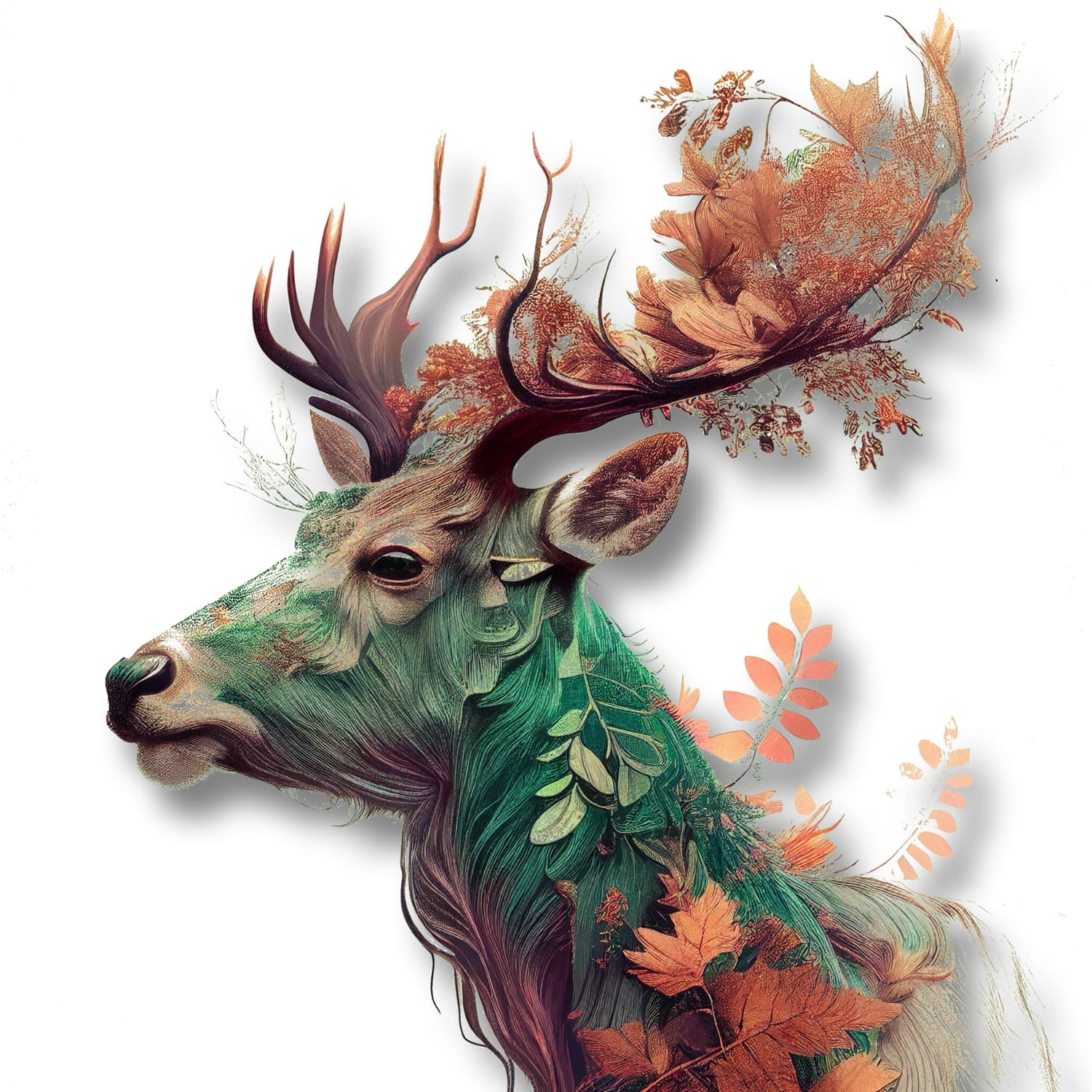 A deer illustration with smooth gradient drop shadows, as it appears on screen